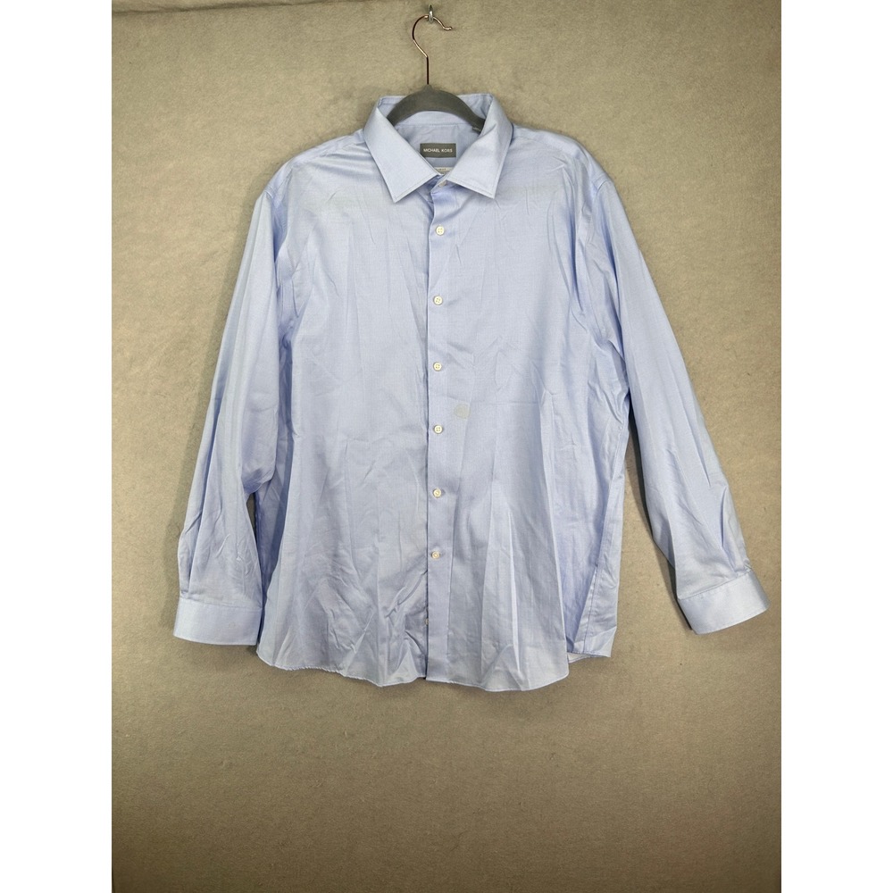 Michael Kors Mens 17.5 34/35 Airsoft Stretch Regular Fit Non Iron Shirt Blue